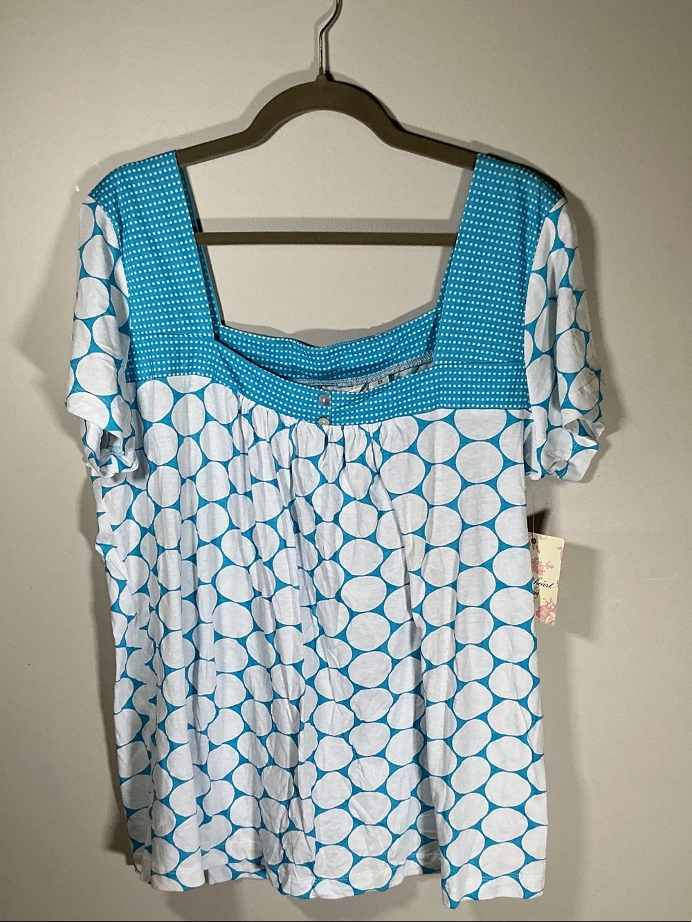 Derek Heart NWT Plus Size 2X Teal White Peasant Blouse Boho Top